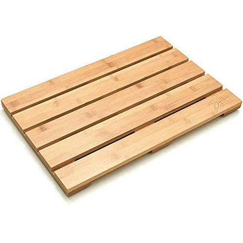 Signature Living Bamboo Bath Mat for Bathroom, Outdoor Shower, Spa (19.7? x 13? x 1.3?) Anti-Slip Wood Shower Mat - Protective, Water-Resistant Coating