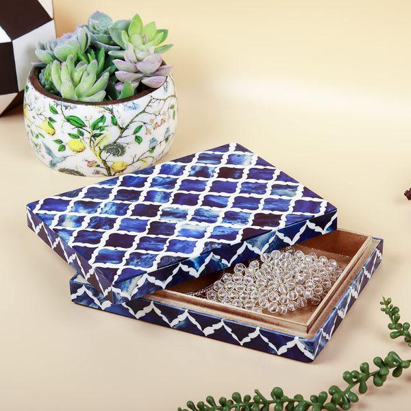 Handicrafts Home Moroccan Pattern Inspired Collection, Storage Organizer Decorative Box Multipurpose Gift - Moroccan Blue 6x8x1.5 inch 1