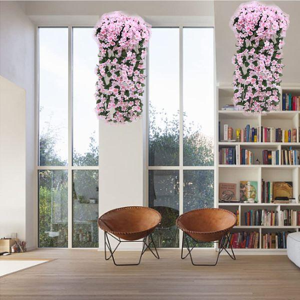 Orumrud 2 Pack Artificial Hanging Plants Vines With Flowers Plastic Fake Greenery Drooping Plants Indoor Outdoor Wall Home Garden Wedding Garland Decoration Pink 3