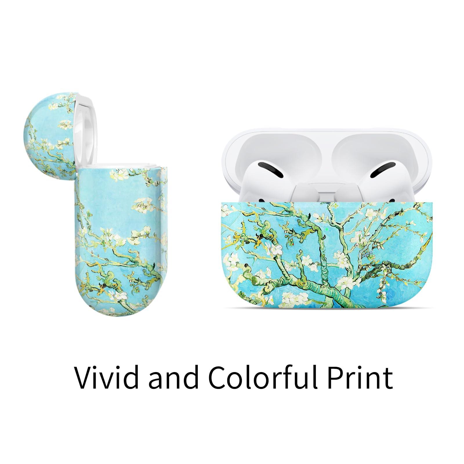 Berkin Arts Compatible with AirPods Pro 1st Generation Case Ultra Slim Hard Cover with Keychain Cloisonnism Teal Fashion (Almond Blossom by Vincent van Gogh) 2