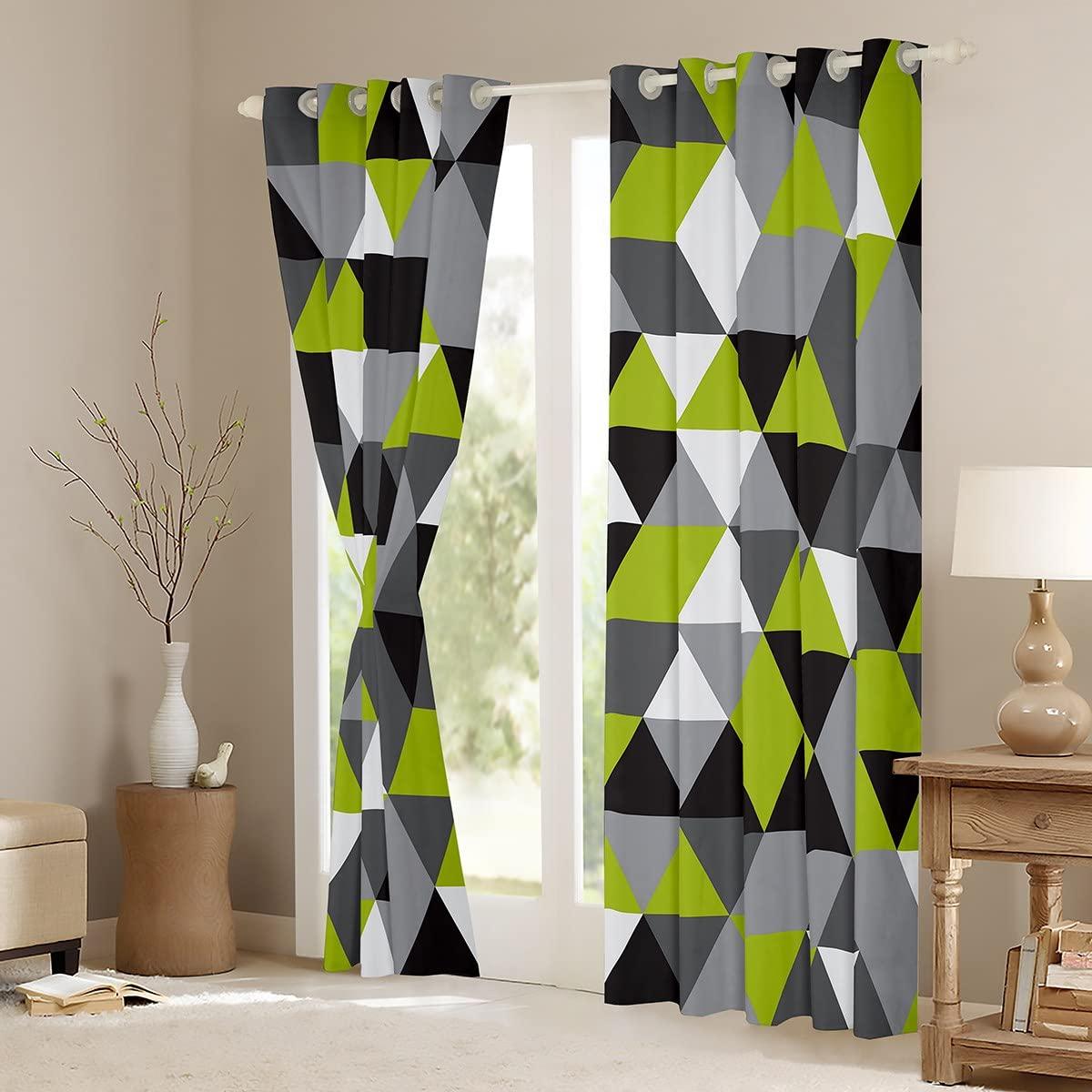 Black White Green Geometric Curtains Light Grey Dark Gray Triangle Diamond 46x54 Window Curtains Geometry Graphics Curtains & Drapes For Bedroom,Modern Stylish Window Treatments 2 Panels 3