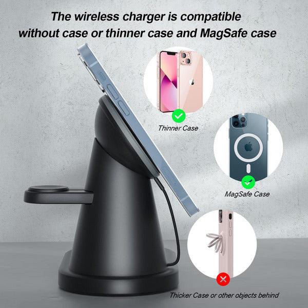 ICARERSPACE 3 in 1 Magnetic Wireless Charging Dock for Mag-safe,15W Retractable Fast Wireless Charging Station 0.8m for iPhone 13/12/Pro/Pro Max/Mini, Apple Watch SE/7/6/5/4/3/2/1, AirPods 3/2/pro 3