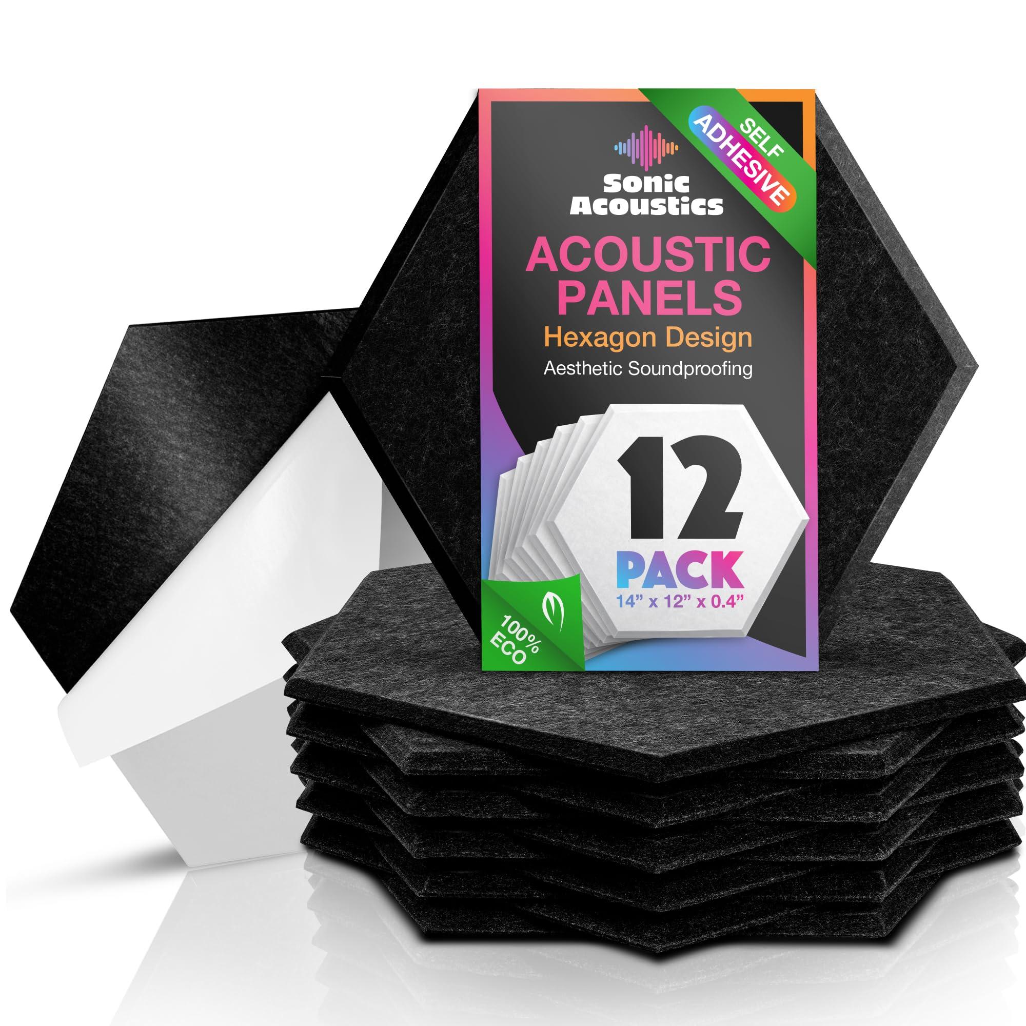 12 Pack Set Hexagon Acoustic Absorption Panel, 12 X 14 X 0.4 Inches Acoustic Soundproofing Insulation Panel Beveled Edge Tiles, Great for Wall Decoration and Acoustic Treatment (Dark Grey) 0