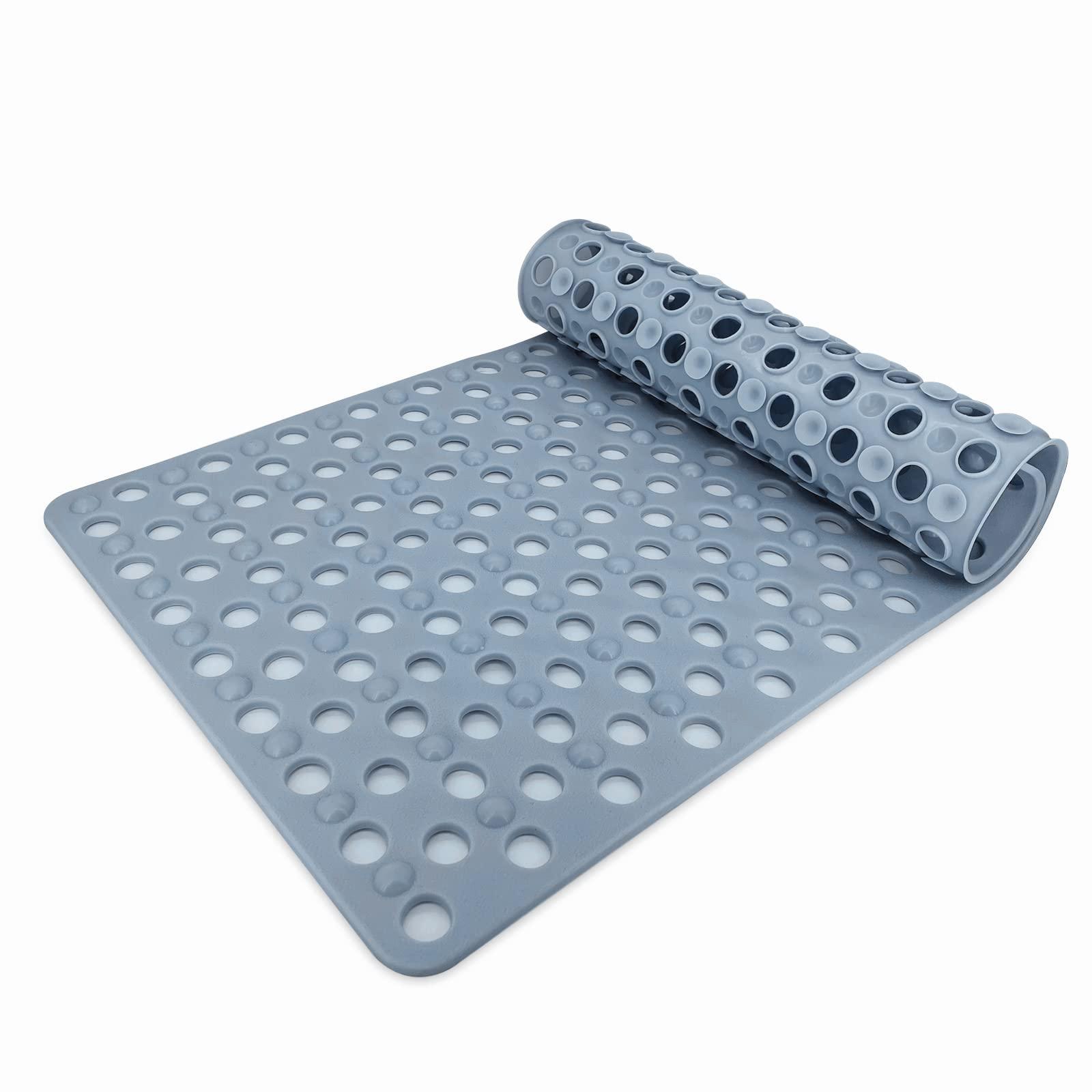 Grey Bath Mat Non Slip, Shower Mat with Suction Cups and Drain Holes, Long Tub Mat Anti Mould Silicone Mat for Bathroom Bathtub, 36 x 72cm/14 x 28inch 0