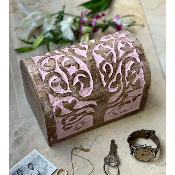 Great Birthday Gift Ideas Handmade Decorative Wooden Jewellery Box With Tree of Life Carvings Jewellery Organizer Keepsake Box Treasure Chest Trinket Holder Watch Box Storage Lock Box 1