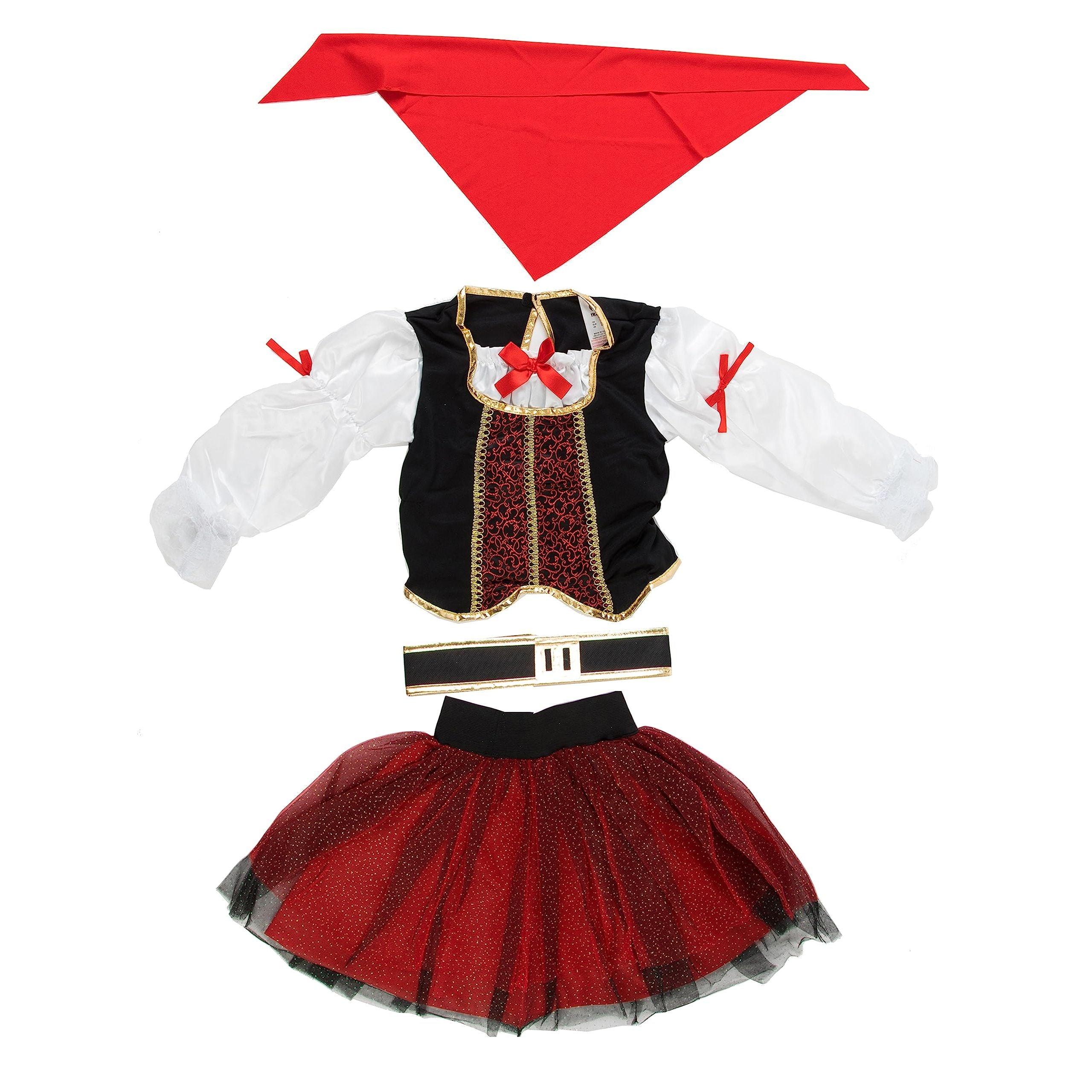 IKALI Pirate Costume for Girls, Deluxe Buccaneer Fancy Dress Outfit (6pcs Set) Animal Dress Outfit Halloween Princess Role-play 1