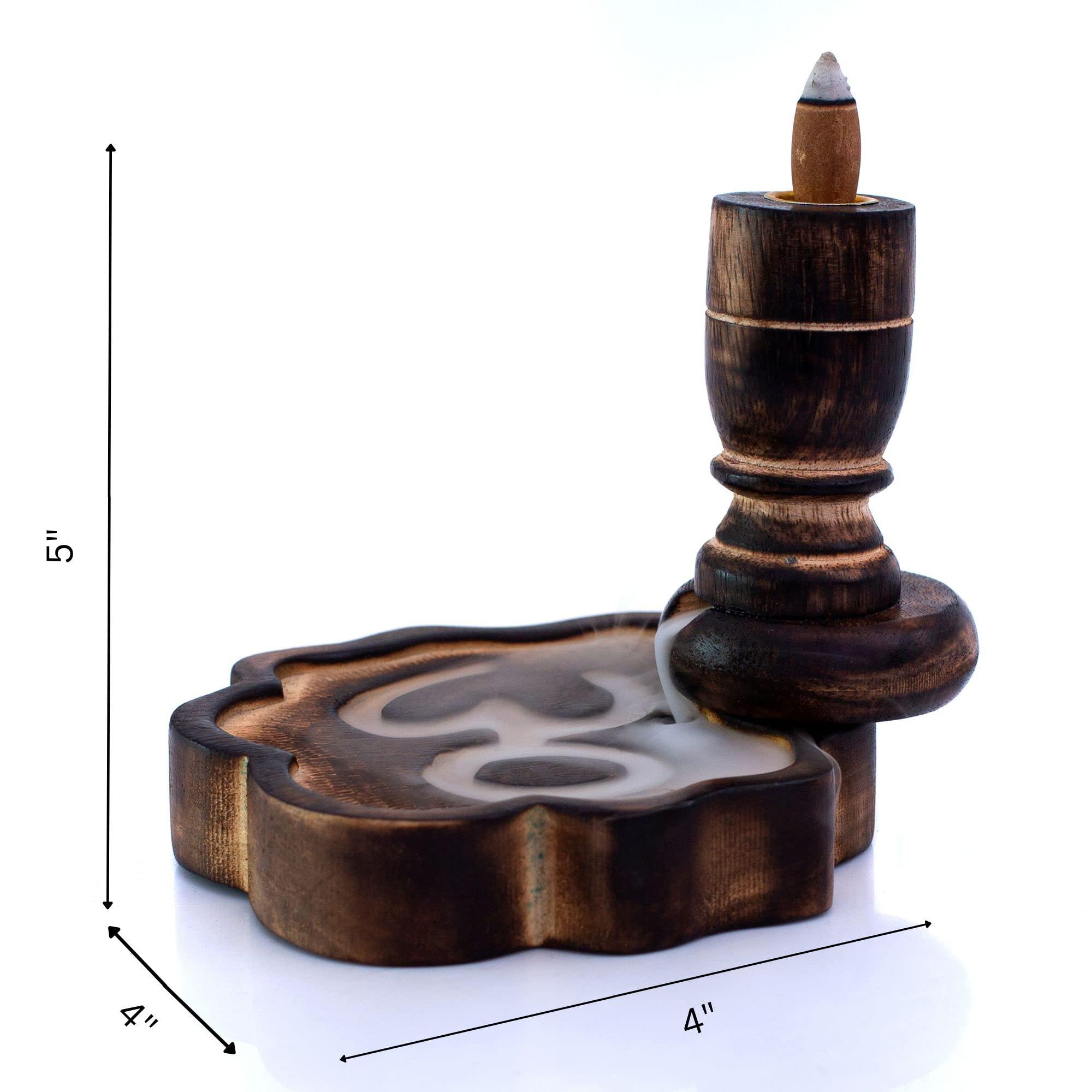 Handmade Wooden Backflow Incense Cone Dhoop Stick Burner Reverse Flow Waterfall Fountain Smoke Stand Ash Catcher Air Diffuser Rustic Home Living Room Decor Aromatherapy Yoga Meditation Accessories 6