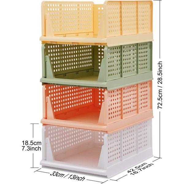 Tuevob Collapsible Drawer Organizer 4 Pack Storage Baskets Crate Plastic Wardrobe Storage Box Stackable Cloth Closet Shelf Container Bin Cube Bedroom Laundry Drawer Divider Snack Organization-Colorful 3