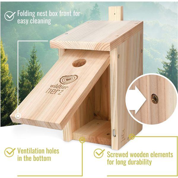 wildtier herz I Nesting Box for Cabbage Tits, Wild Birds - Weatherproof, Made from Untreated Wood - Birdhouse, Nesting House I Including Guide & Ground Calendar 2