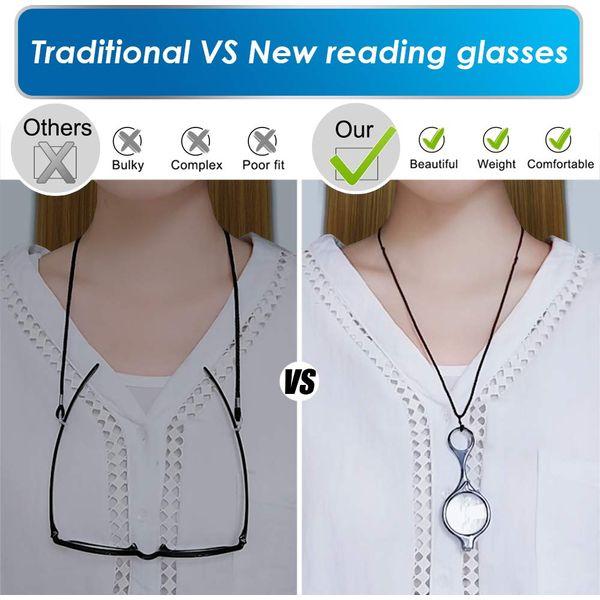 TERAISE Mini Folding Reading Glasses Pendant Necklace Readers Lightweight Portable Anti-loss Reading Glasses with Exquisite Case for Women and Men(S-2.0X) 3