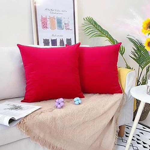 LAXEUYO Velvet Cushion Covers 50x50 cm, Colorful Multi-Color Optional Soft Decorative Square Throw Pillow Cover Pillowcase for Livingroom Sofa Bedroom - Carmine 1