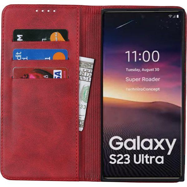 SailorTech Samsung Galaxy S23 Ultra Wallet Leather Case, Premium PU Leather Cases Folio Flip Cover with Magnetic Closure Kickstand Card Slots Holder Wine Red 2