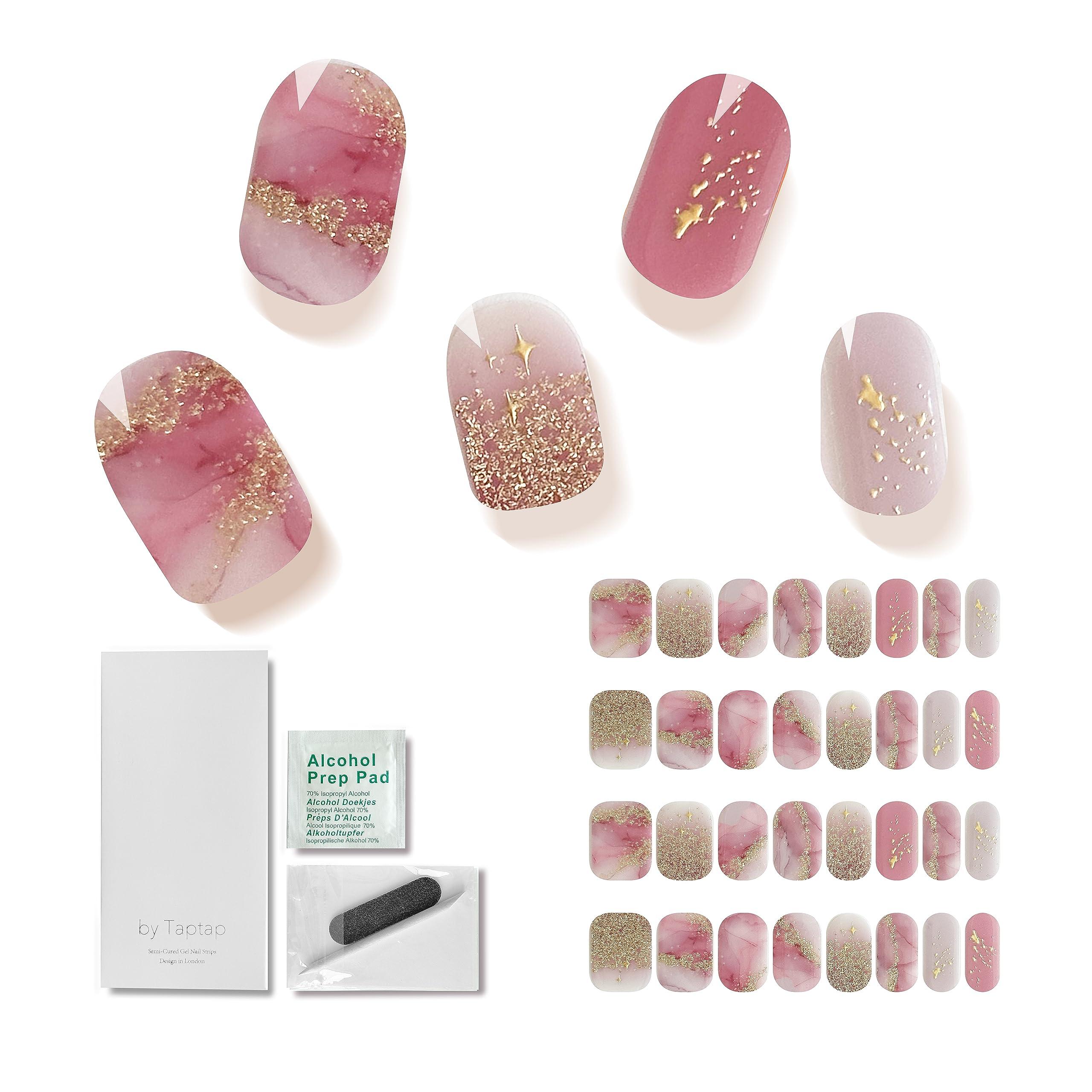 by Taptap London - Semi Cured Gel Nail Strips Pink Purple Marble Gold Glitter Ombre (Rose Quartz) 0