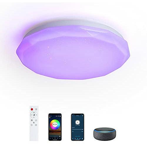 MAKELONG LED Smart Ceiling Light, 28cm 28W, Compatible with Alexa, Google Home, Remote Control Dimming and Color Adjust, RGB Color, Echo Voice Control, for Living Room, Bedroom 0