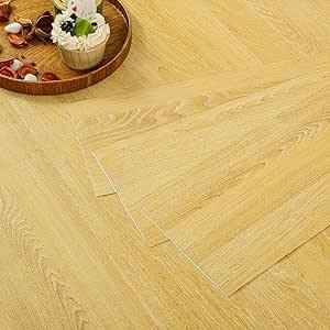 Vinyl Flooring Peel and Stick Floor Tiles Self Adhesive Floor Planks - Lino Flooring, Pale Yellow Oak 1.0mm 8 Planks Waterproof, for Kitchen Living Room Floor Planks (1.08m²) 0