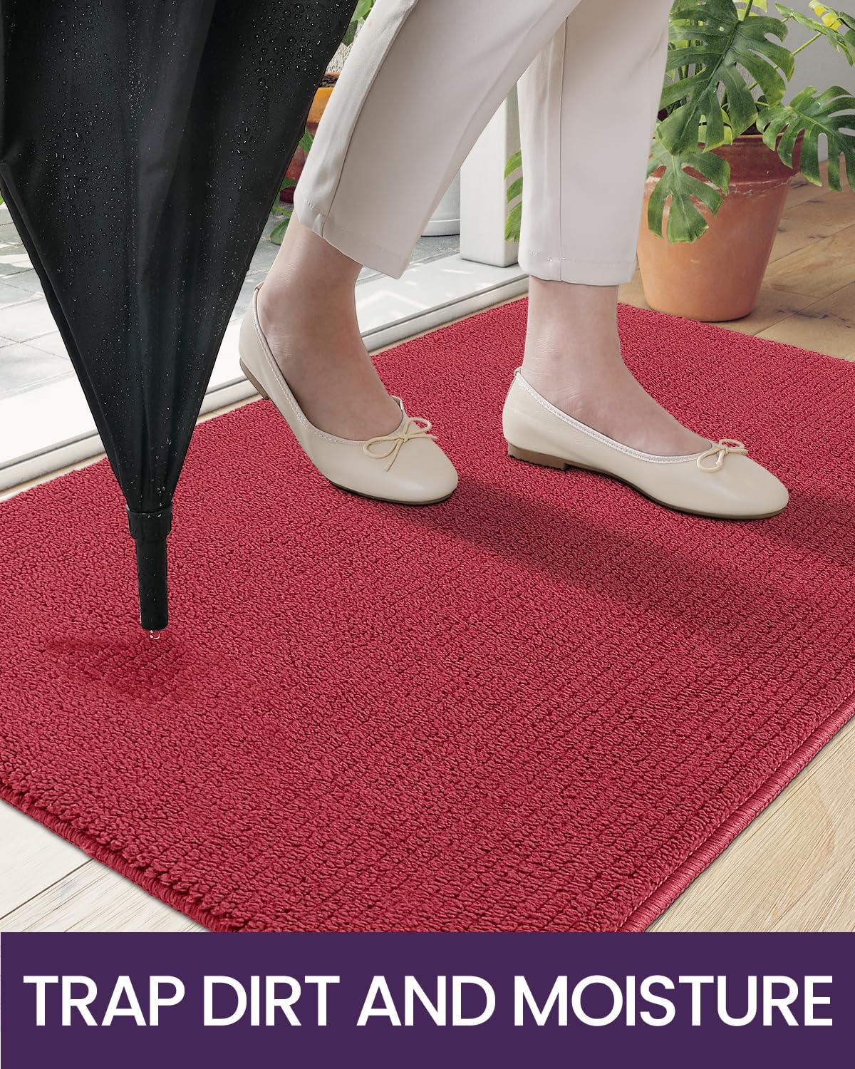 DEXI Door Mats Indoor 90 x 150 cm, Non-Slip Front Door Mats for Entrance, Super Absorbent Doormat Inside, Washable Soft Floor Mat Carpet- Red 2