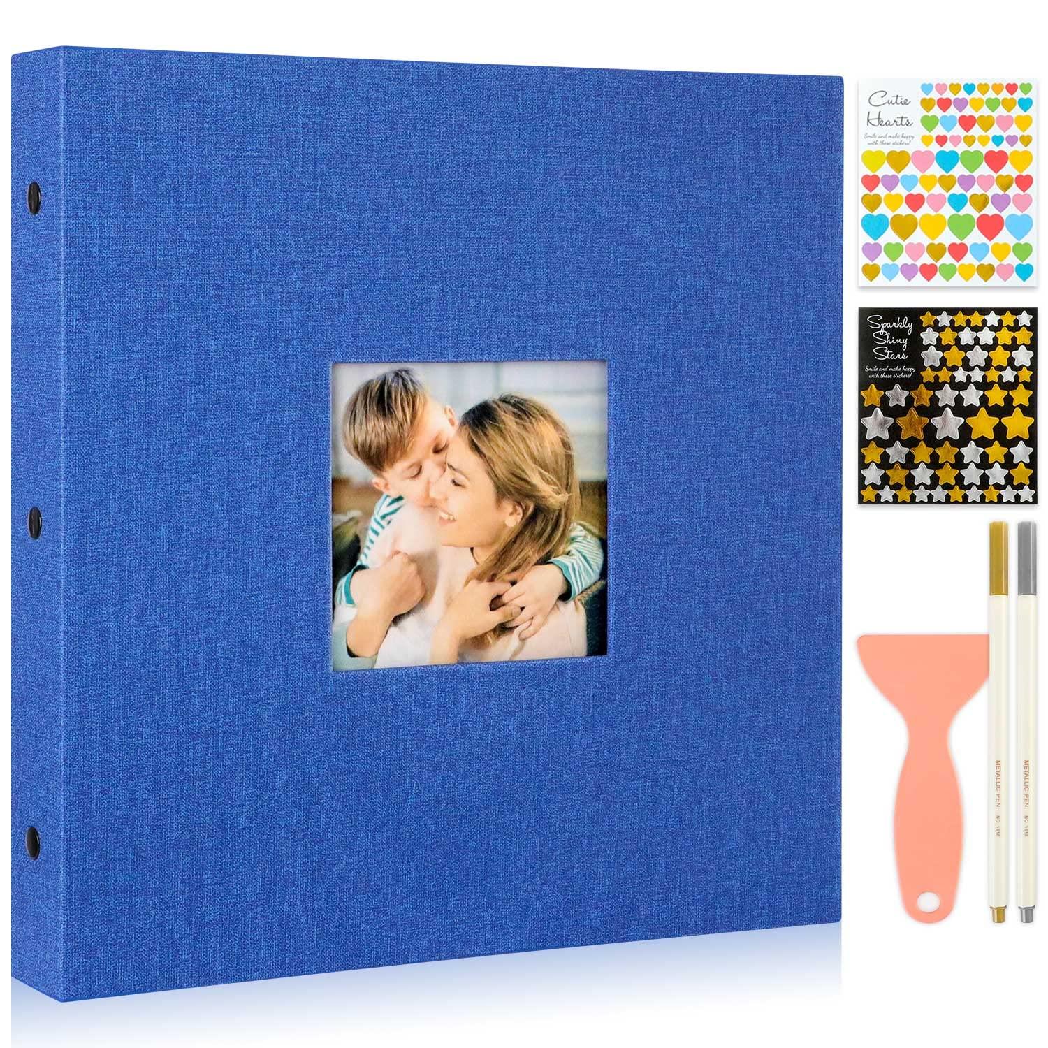 Benjia Photo Album Self Adhesive Scrapbook, Linen Photos Albums Sticky Magnetic Pages Holds Different Sizes 6x4 7x5 A4 A5 Pictures (20 Large Sheets / 40 Pages, Green) 0