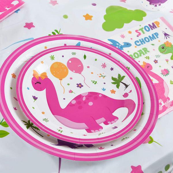 WERNNSAI Dinosaur Tableware Set - Dino Party Supplies for Girls Disposable Dinner Dessert Plates Napkins Cups Tablecloth Serves 16 Guests 66 Pieces 3