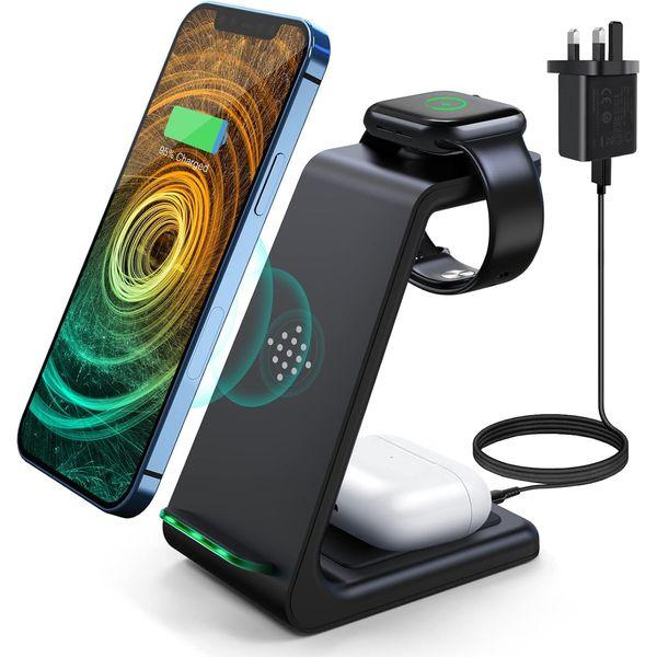 leQuiven 3 in 1 Wireless Charging Station for iPhone, Wireless iPhone Charger Compatible with iPhone 13 12 11 Pro Max Mini SE XS 8P, Apple Watch 7 SE 6 5 4 3 2 1/Airpods Pro/1/2/3 0