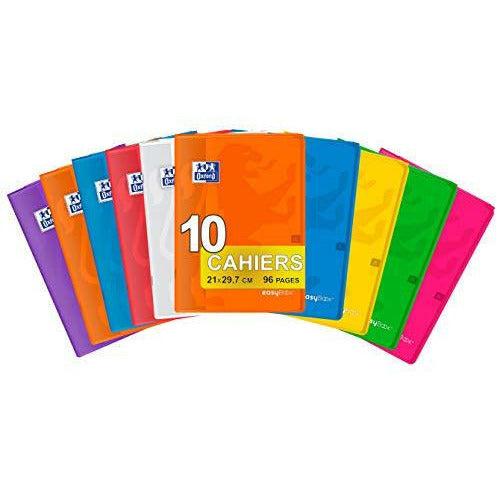 Oxford EasyBook Pack of 10 Stapled Notebooks A4 21 x 29.7 cm 96 Pages Large Squared Ruled 90 g Assorted Colours 0