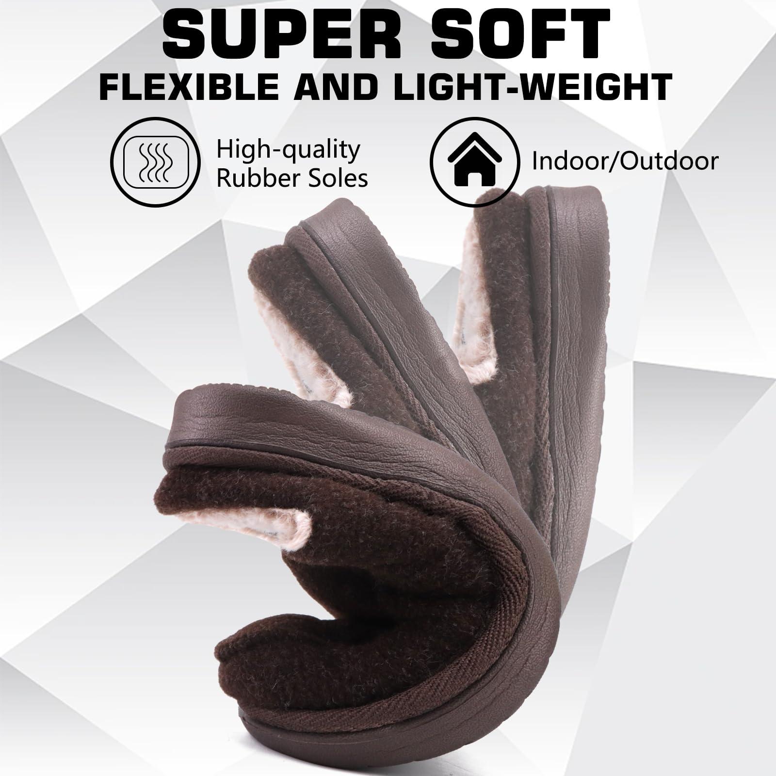 ONCAI Mens Slippers with Arch Support,Felt and Wool High-Density Memory Foam Clogs Cotton-Blend House Slippers with Orthotic Plantar Fasciitis Indoor Outdoor Rubber Soles Brown Size 12 4