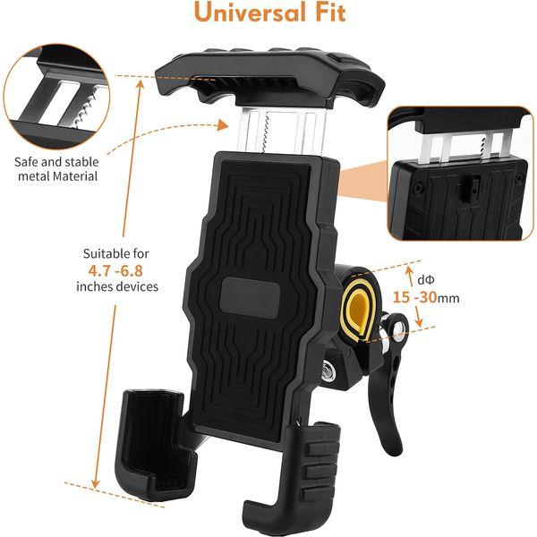 Vorally Bike Phone Holder, Adjustable Motorbike Phone Holder 360° Rotatable Motorcycle Phone Mount Stand Handlebar Lock Stable for 4.7”- 6.8” Mobile Phone Holder Universal 2