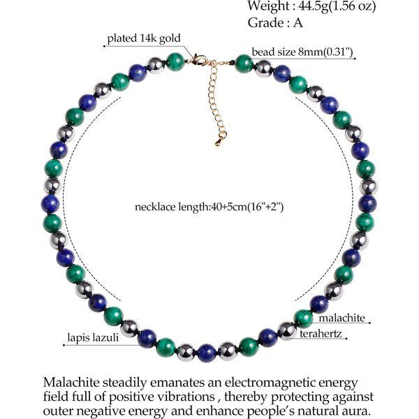 Jewboo Natural Gemstone Chokers Necklaces for Women Men Crystal Beaded Necklaces Crystals and Healing Stones Triple Protection (Malachite/Terahertz/Lapis Lazuli) 1