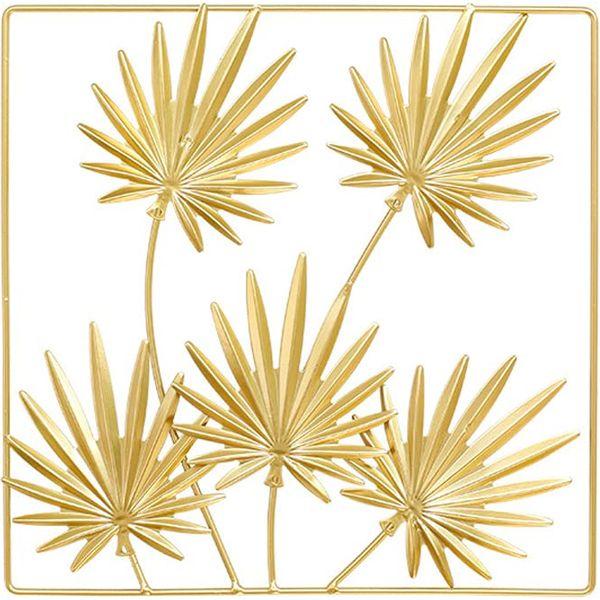 Hosoncovy Iron Leaf Metal Wall Art Home Decoration Metal Wall Hanging Decoration Wall Hanging Sculpture Wall Ornament Wall Picture for Home Living Room Bedroom (Palm Leaf, Square)