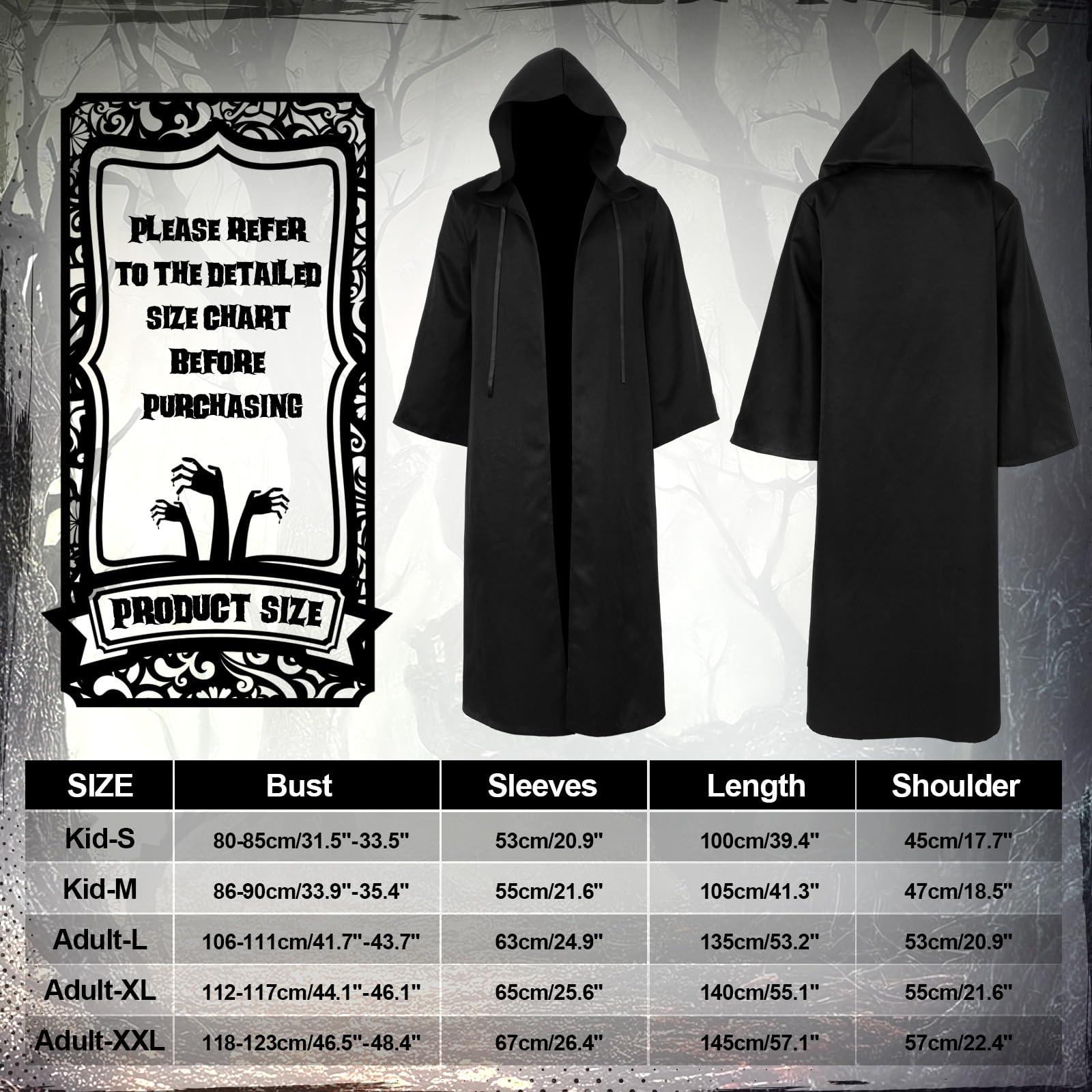 Hicarer Hooded Robe Cloak for Men Kid Halloween Wizard Costume Knight Cosplay Elven Cape Medieval Renaissance Costume (Black,XXL) 1