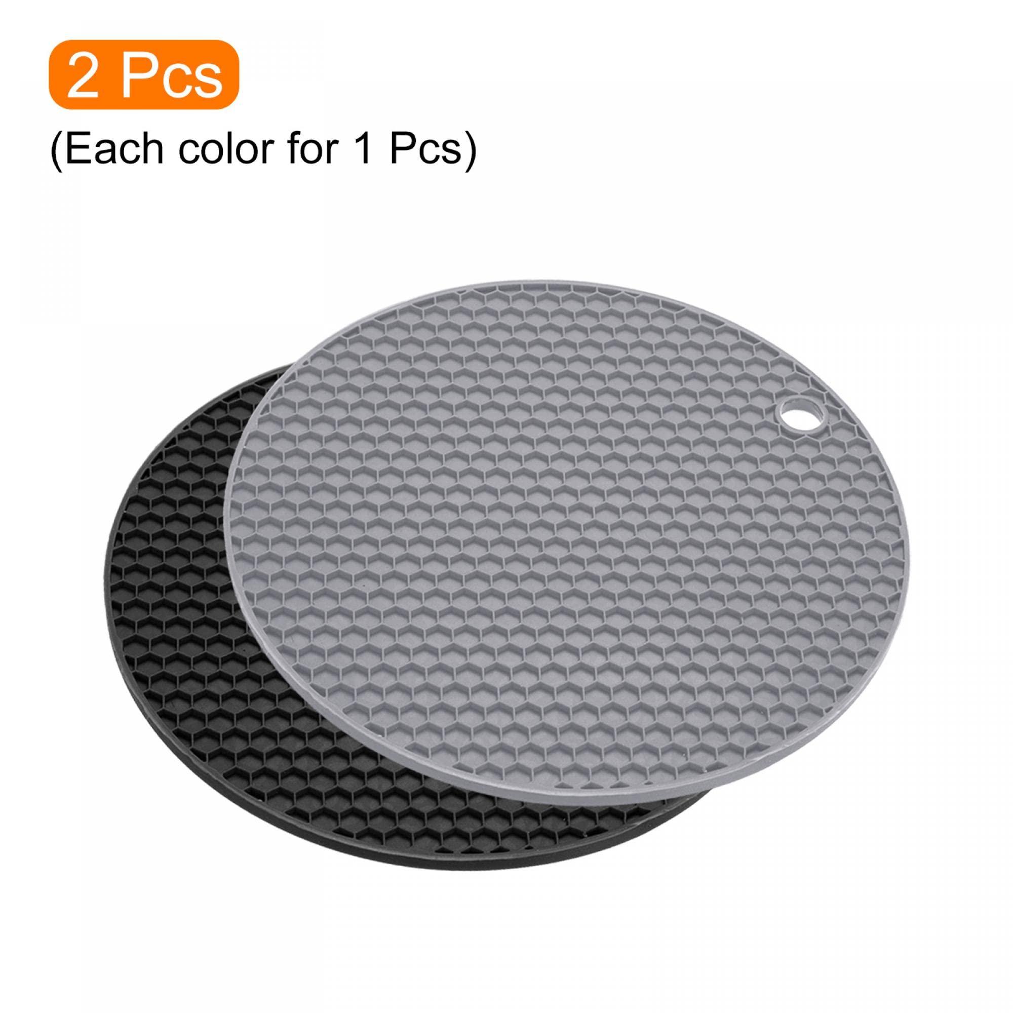 sourcing map Silicone Trivet Mats 2pcs, Round Hot Pan Pads Hot Pot Holder, Heat Resistant Honeycomb Drying Mat for Kitchen Counter Table - Light Gray, Black 7