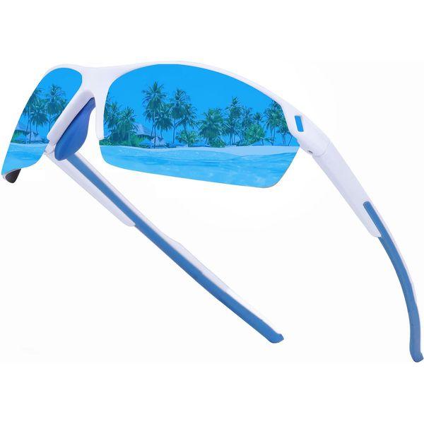 SKYWAY Sport Sunglasses for Men Women, Rimless Lightweight Cycling Glasses, MTB Road Mountain Biking Racing Baseball Glasses,Blue Lens 0