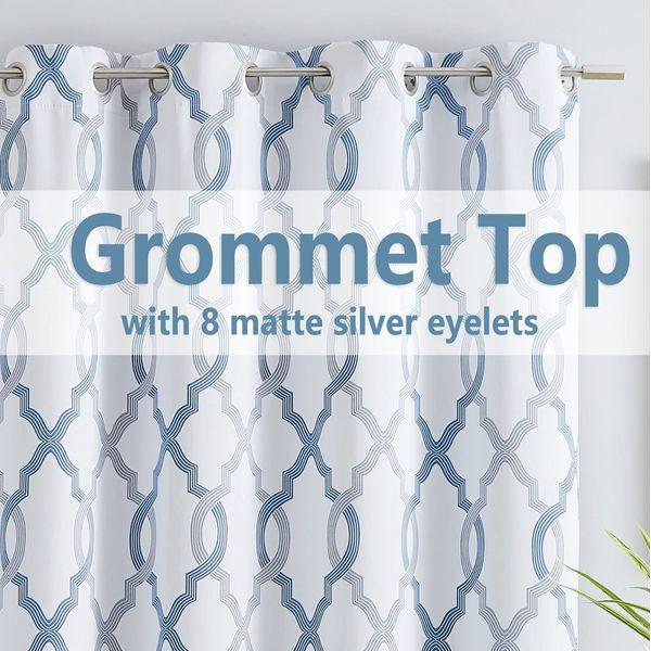 Fmfunctex Blackout Curtain Panels for Bedroom 72" Moroccan Trellis Curtains Energy Efficient Drapes for Bedroom Living Room, Thermal Insulated Window Treatments Grommet Top 2 Panels, Blue/Grey 4