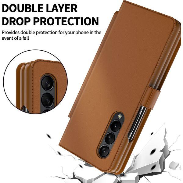 Vizvera for Samsung Galaxy Z Fold 3 Case with S Pen Holder, Three-in-one Magnetic Flip Split All-inclusive Leather With Wallet Card Slot Protective Cover for Galaxy Z Fold 3(Brown) 4