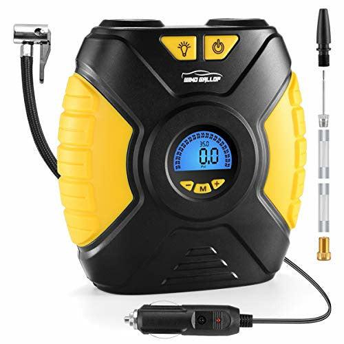 WindGallop Digital Car Tyre Inflator Air Tool Portable Air Compressor Car Tyre Pump Automatic 12V Electric Air Pump Tyre Inflation With Tyre Pressure Gauge Valve Adaptors Led Light 4