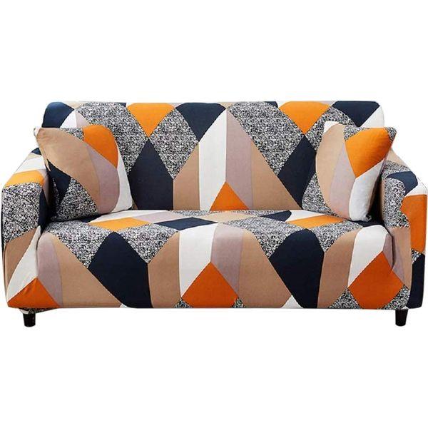 Hotniu 1-Piece Fit Stretch Sofa Covers - Polyester Spandex Printed Sofa Slipcovers - Furniture Cover/Protector for 4 Seat Couch with Elastic Bottom & Anti-Slip Foam (4 Seater, Grey Geometry) 0