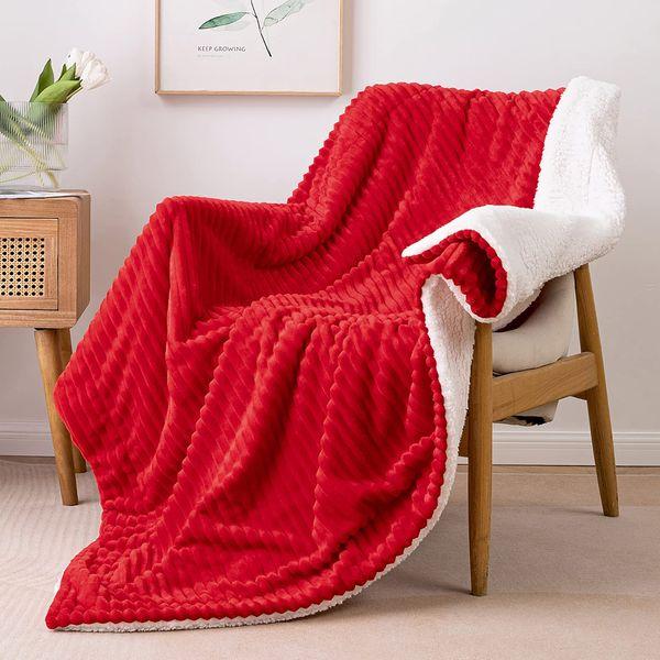 MIULEE Sherpa Fleece Throw Blanket Fluffy Soft Double-Sided Decorative Luxurious Blankets for Sofa Bed Couch Nursery Children Travel/Single Size 125x150cm Red 0