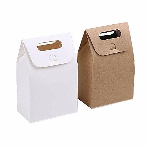 Originality Kraft Paper Handle Box, Vintage Natural Kraft Paper Bag,Kraft Paper Gift Bags Creative Boxes,for Wedding Party Present Wrapping Favour Favor Gift Candy,10 White and 10 Brown, 10Ã6Ã15.3CM 0
