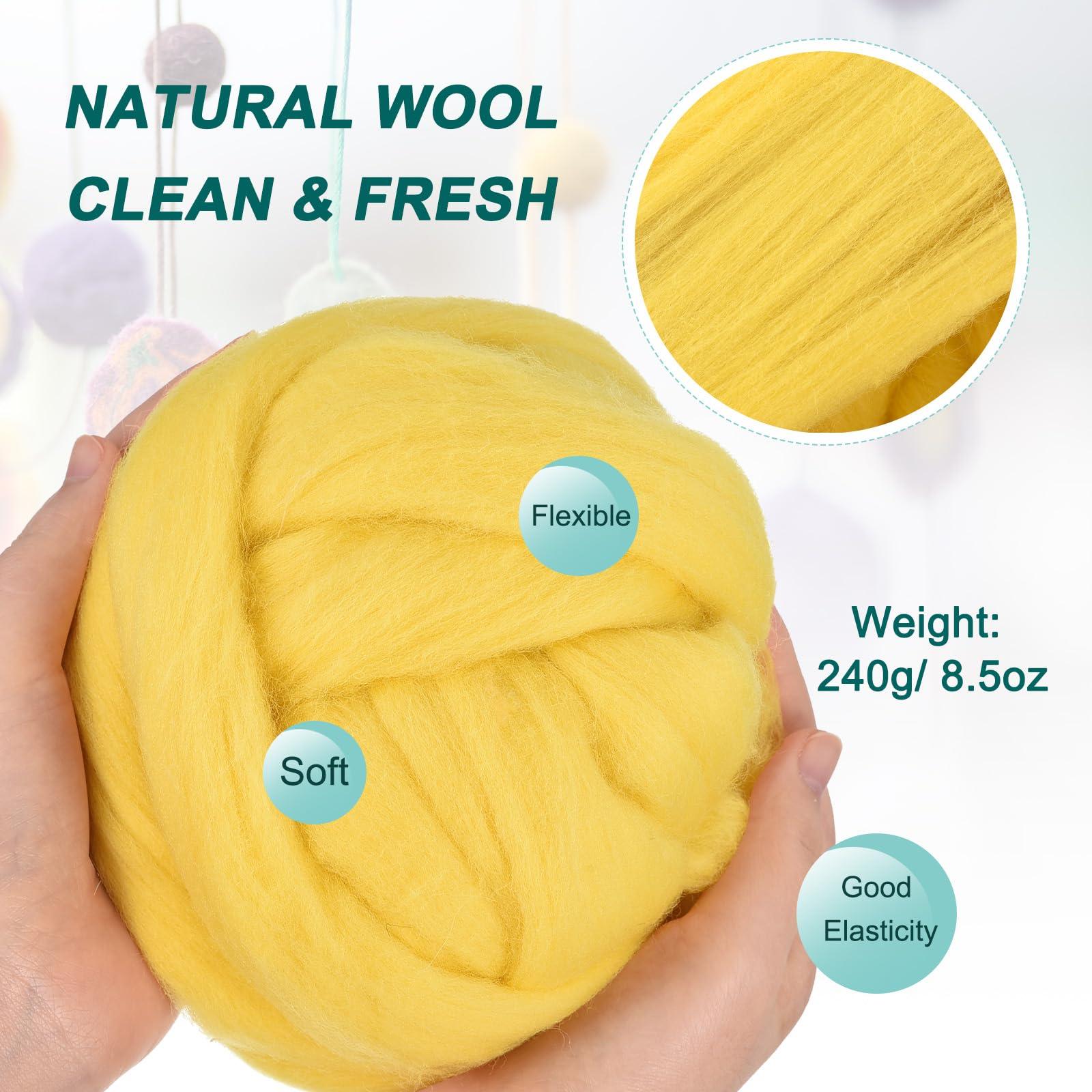 sourcing map Needle Felting Wool, 8.5 Oz Nature Fibre Wool Yarn Roving for Wet Felting, Handcrafts, DIY Materials (Lemon Yellow) 1