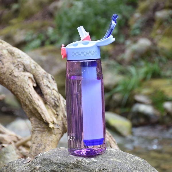 mountop Portable Water Filter Bottle - Emergency Water Filtered Bottle with 2-Stage Integrated Filter Straw for Hiking Backpacking and Travel BPA Free 22oz Purple 3
