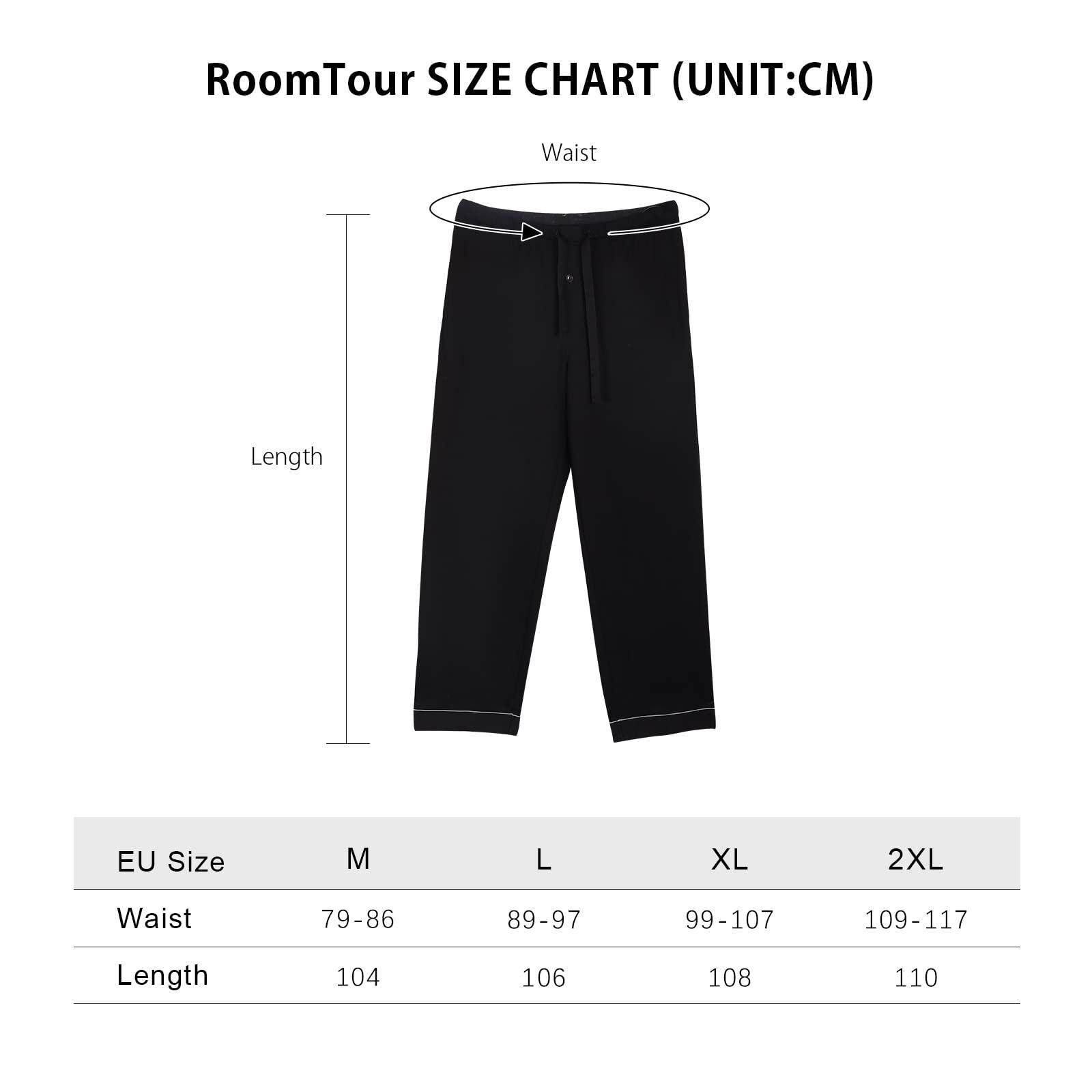 RoomTour Mens Pyjamas Bottom with Pockets Pyjamas for Men Long Pants mens pjs Loungewear Black L 1