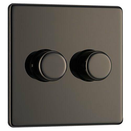 BG Electrical Screwless Flat Plate Double Dimmer Light Switch, Black Nickel, 2-Way, 400 Watts 3