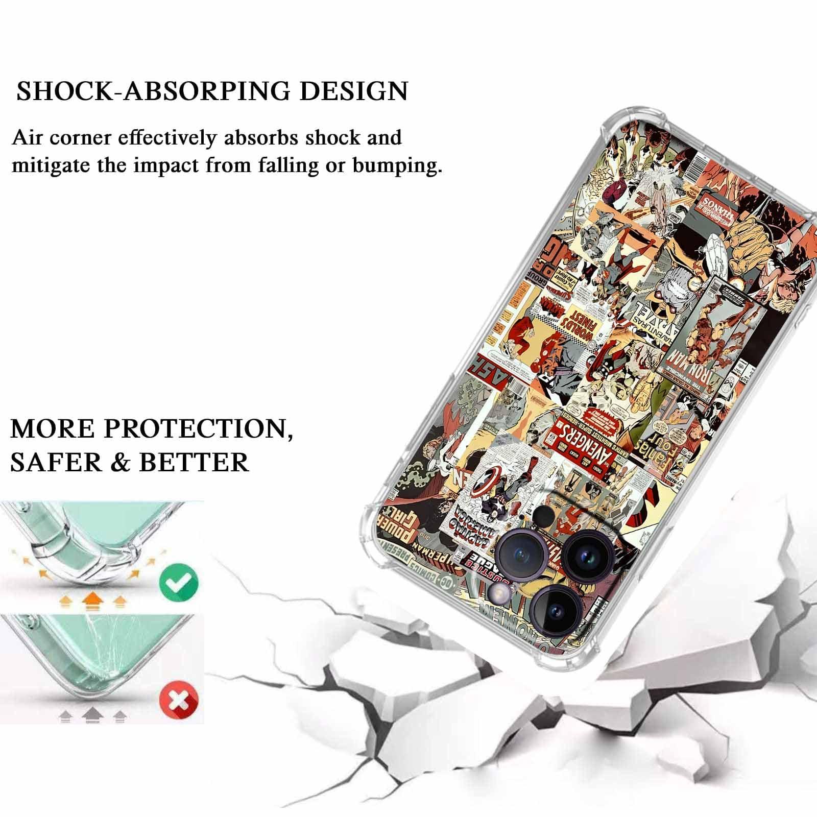 Cartoon Comic Superhero Case Compatible with iPhone 14 Pro, Pop Culture Art Collage Pattern Case,Soft TPU Bumper Case for iPhone 14 Pro 2