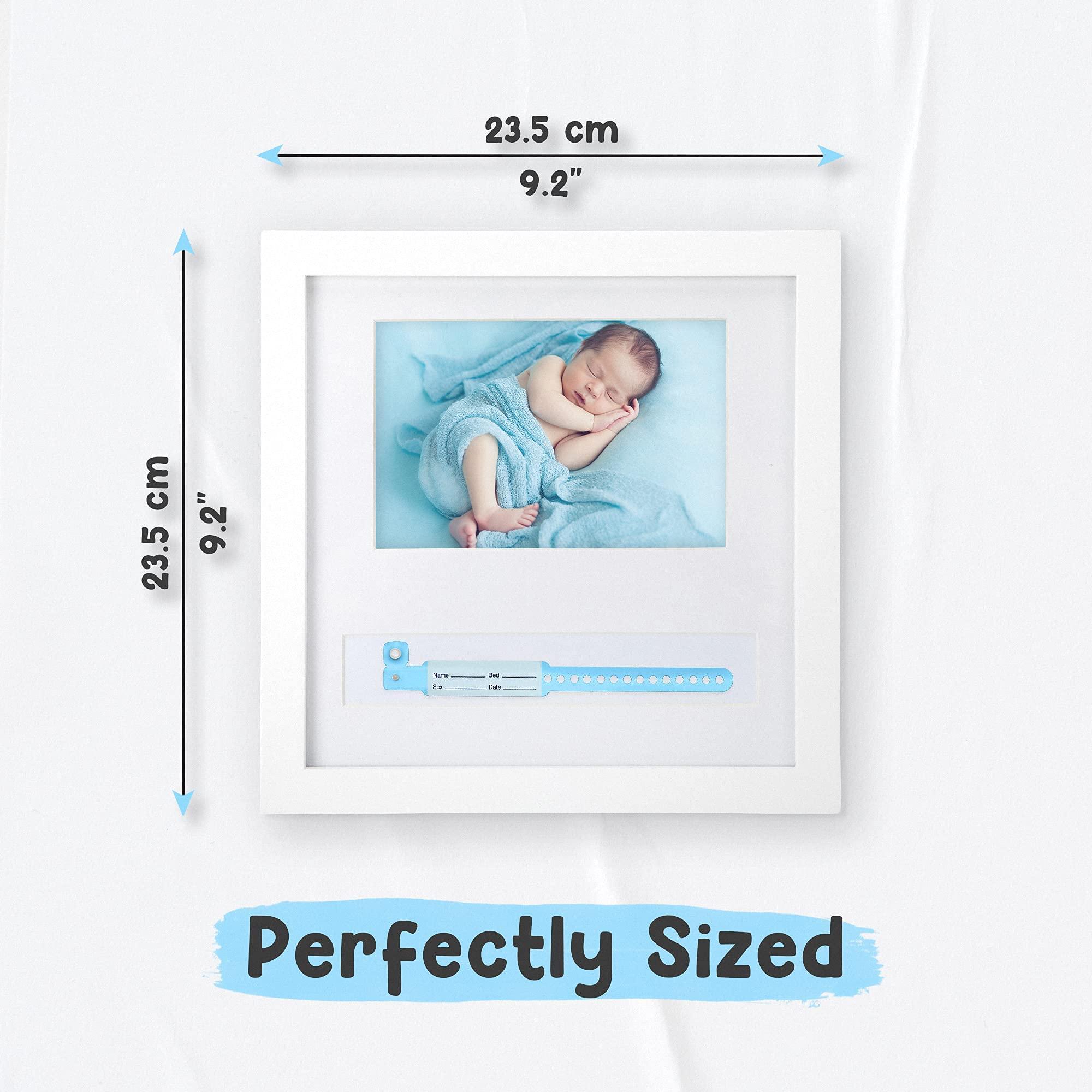 Baby Bracelet First-Year Picture Frame | White Baby Photo Frame with Space for a Hospital ID Bracelet | A Unique Pregnancy Gift for New Parents, First-time Moms, and Gender Reveals 4