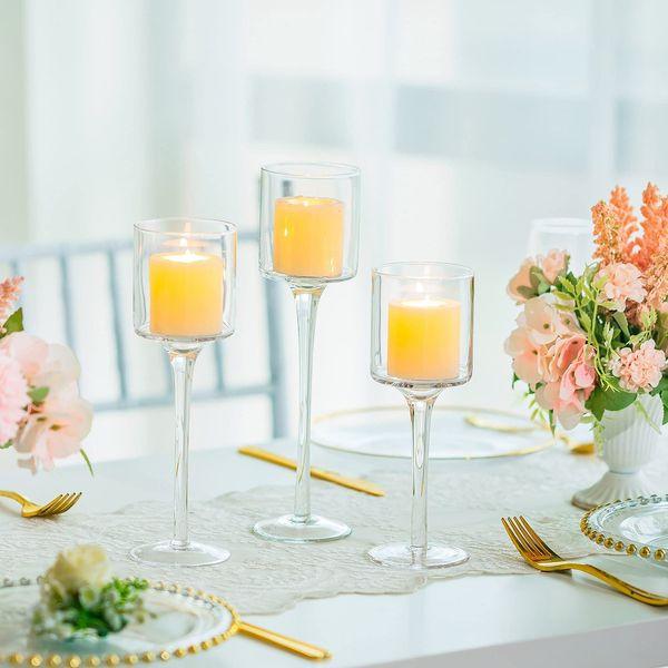 Romadedi Glass Tea Light Candle Holders：for Floating Pillar Living Room Candles Wedding Table Centrepiece Decoration Christmas Home Decor，3Pcs 0