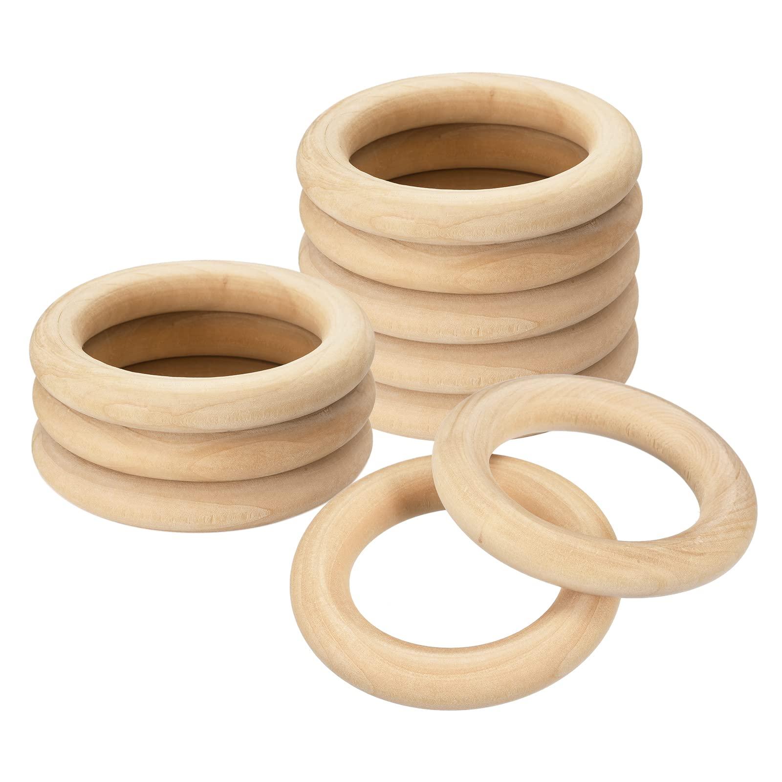 sourcing map 10Pcs 100mm(4-inch) Natural Wood Rings, 15mm Thick Smooth Unfinished Wooden Circles for DIY Crafting, Knitting, Macrame, Pendant 5