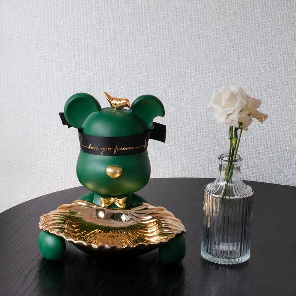 Hanbosym Key Tray for Entryway Table, Snack Tray, Jewelry Holder,Cute Ninjia Bear Decorative Storage for Office Bedroom and Livingroom (Green) 4