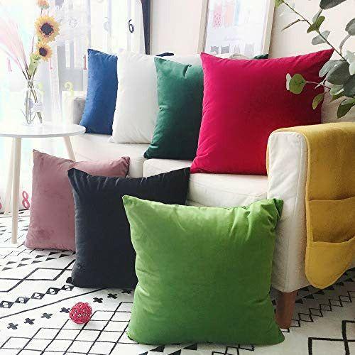 LAXEUYO Velvet Cushion Covers 60x60 cm, Colorful Multi-Color Optional Soft Decorative Square Throw Pillow Cover Pillowcase for Livingroom Sofa Bedroom - White 4