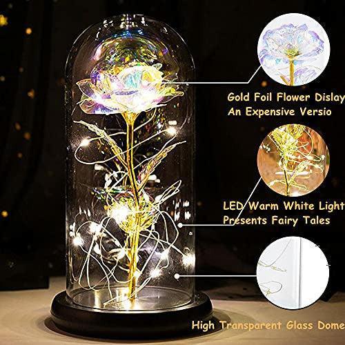 Beauty and the Beast Rose in Glass Dome Forever Rose Flower Kit Enchanted Light Best Gifts for Her Women Girls Adults Mums on Valentine, Mothers Day Wedding Anniversary Birthday 3