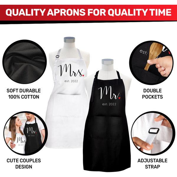 Prazoli His and Her Aprons - Mr Mrs Established 2022 Couples Engagement Gift, Cute Bridal Shower Gift Anniversary Wedding Registry Items & Decoration, Housewarming Gifts For New Home Newlywed Gift 3