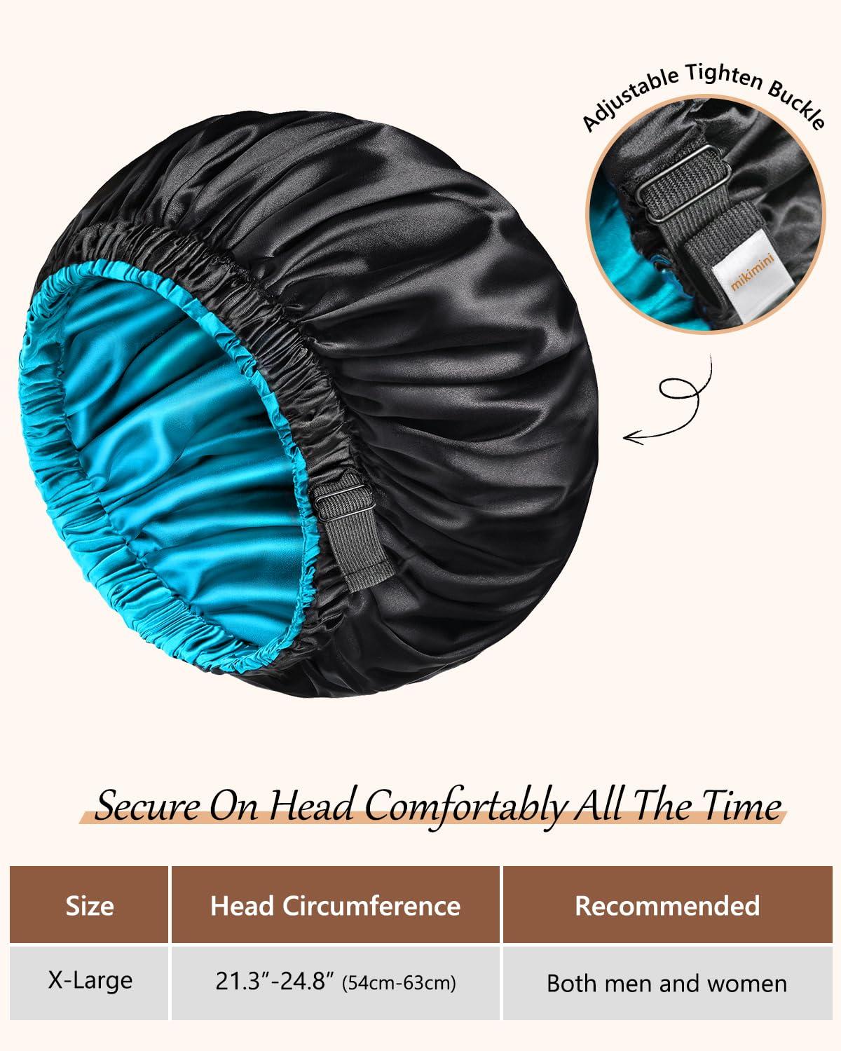 mikimini Satin Bonnet Silk Bonnet for Women, Double-Layer Large Sleeping Hair Bonnet for Long Curly Hairs and Braids, Hair Wrap for Sleeping with Elastic Band 2 Packs 1